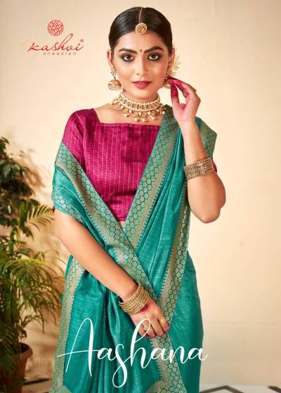 Aashana By Kashvi Creation Fancy Dola Silk Saree With Contrast Blouse